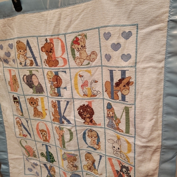 Precious Moments Cross Stitch Alphabet Sampler Wall Hanging Blanket 30" X 34" - Picture 3 of 6
